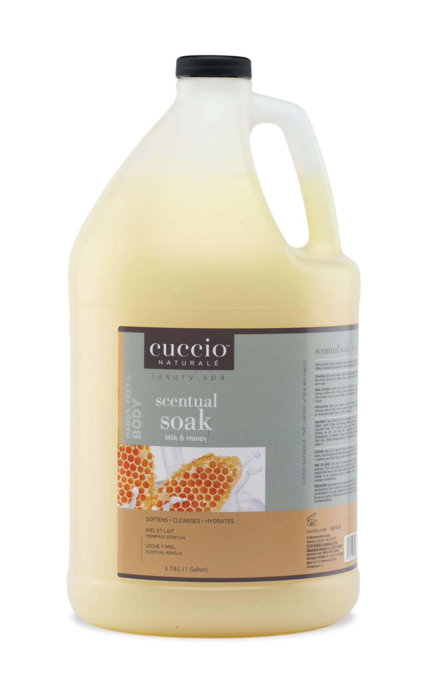White Smoke Cuccio Naturale Scentual Soak Milk & Honey – 1 Gallon (128 oz) Manicure, Pedicure & Body Soak, Multi-Use Formula Softens, Hydrates & Cleanses Skin, Paraben-Free Professional Spa Size