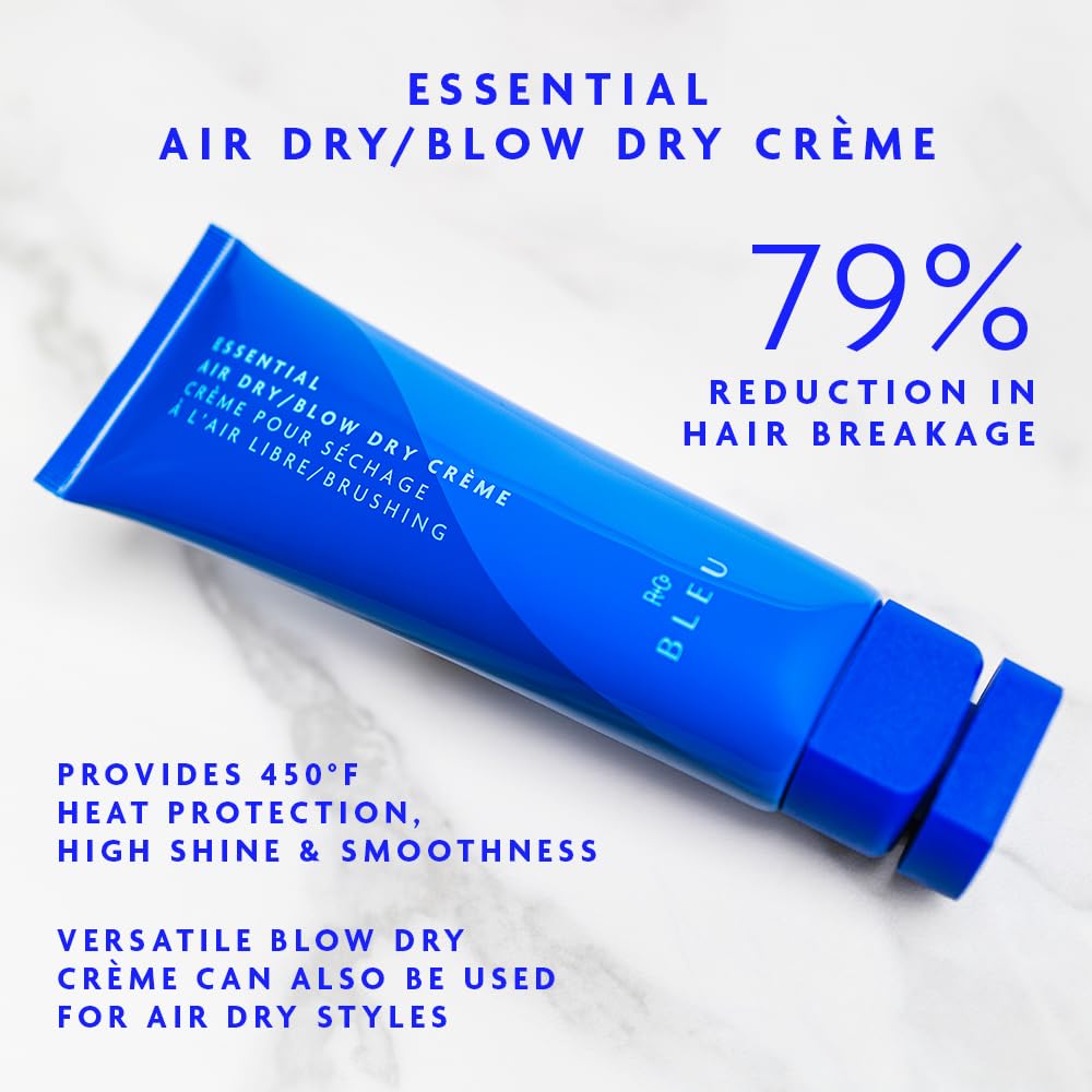 White Smoke R+Co BLEU Essential Air Dry Blow Dry Crème – Lightweight Heat Protectant Styling Cream for Frizz Control, Hydration & Shine – Smooths & Detangles for All Hair Types – Paraben-Free – 4.2 oz