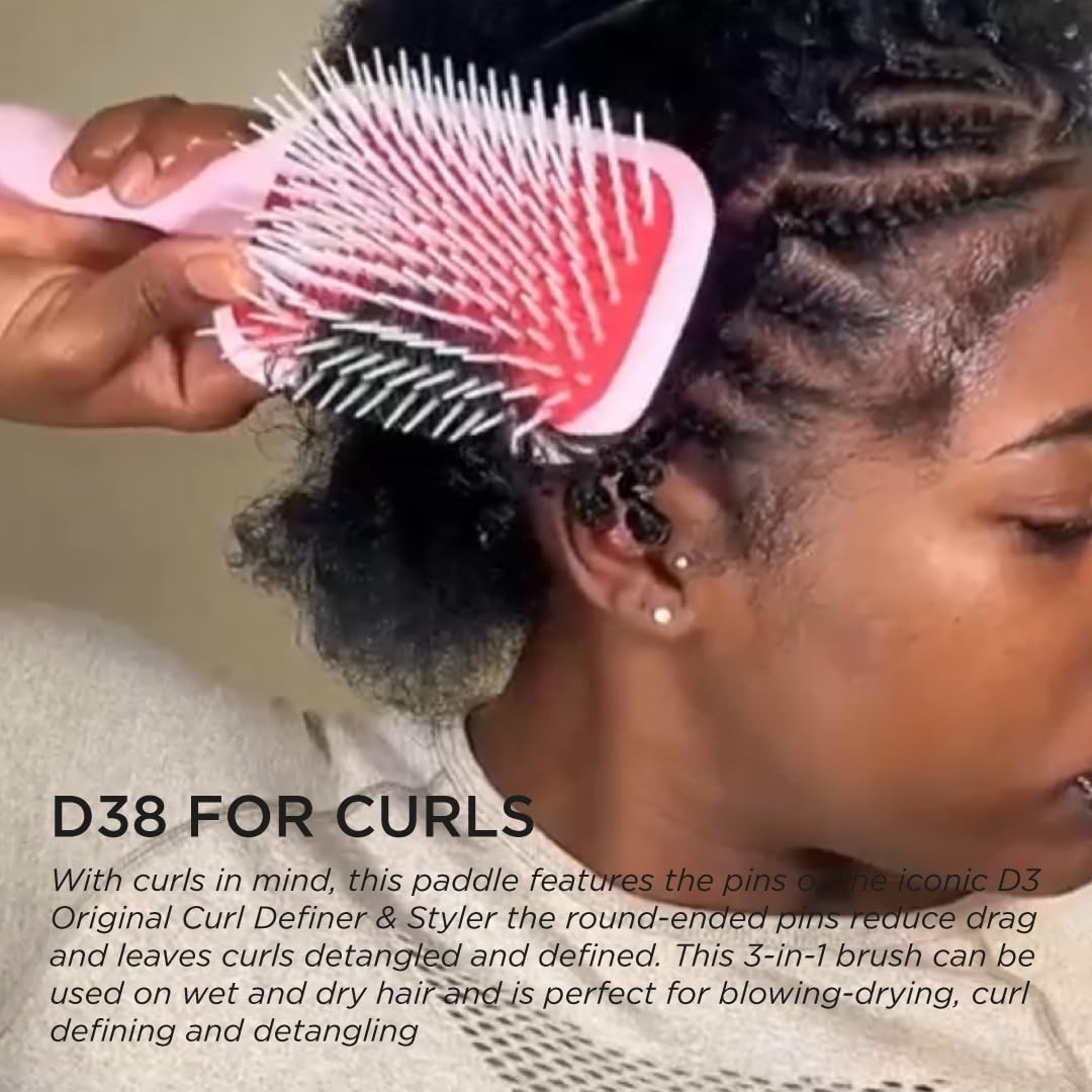 Gray Denman D38 Paddle Hairbrush Pink crush -Air cushioned pad for Detangling, Blow drying, Smoothing, Styling brush - Hair brush For All Hair types - Women and Men