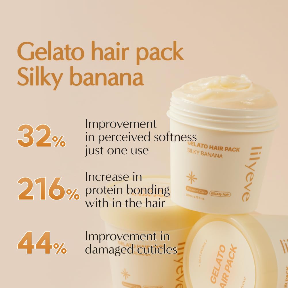 Wheat lilyeve REPAIRTURN Gelato Hair Pack, Milk, Egg & Protein for Hair Repair, Hair Mask for Split End Smoothing, Damaged Hair Treatment, Boost Hair Elasticity - Korean Hair Care, Silky Banana 6.76 fl.oz