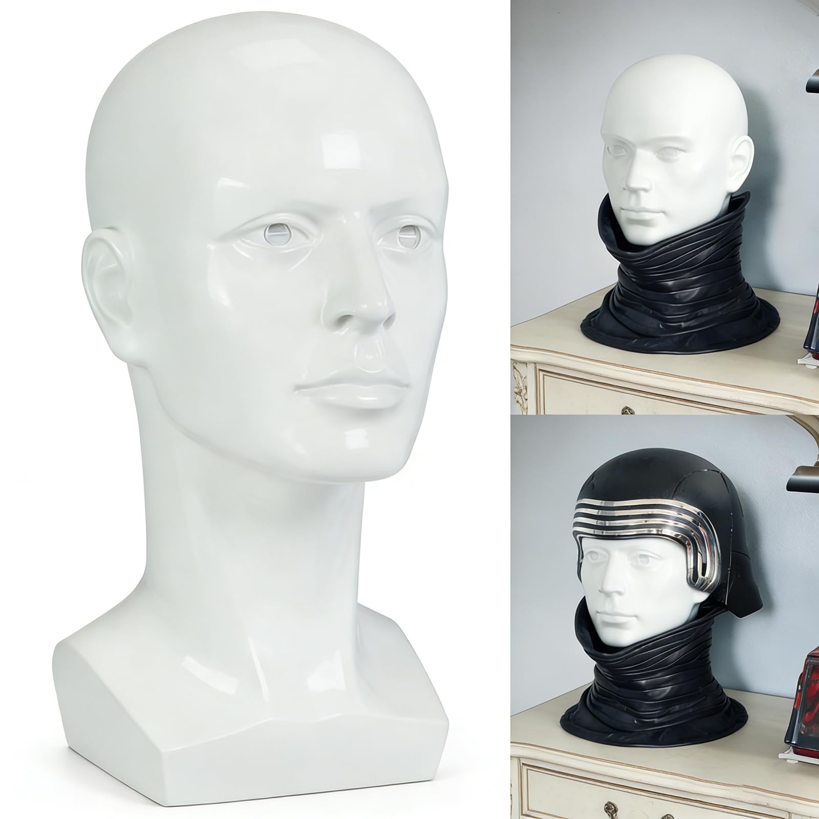 White Smoke LIAMTU Male Mannequin Head for Display – Realistic PVC Head Model for Wigs, Hats, Headphones, Jewelry, Salon and Home Decoration,Whate