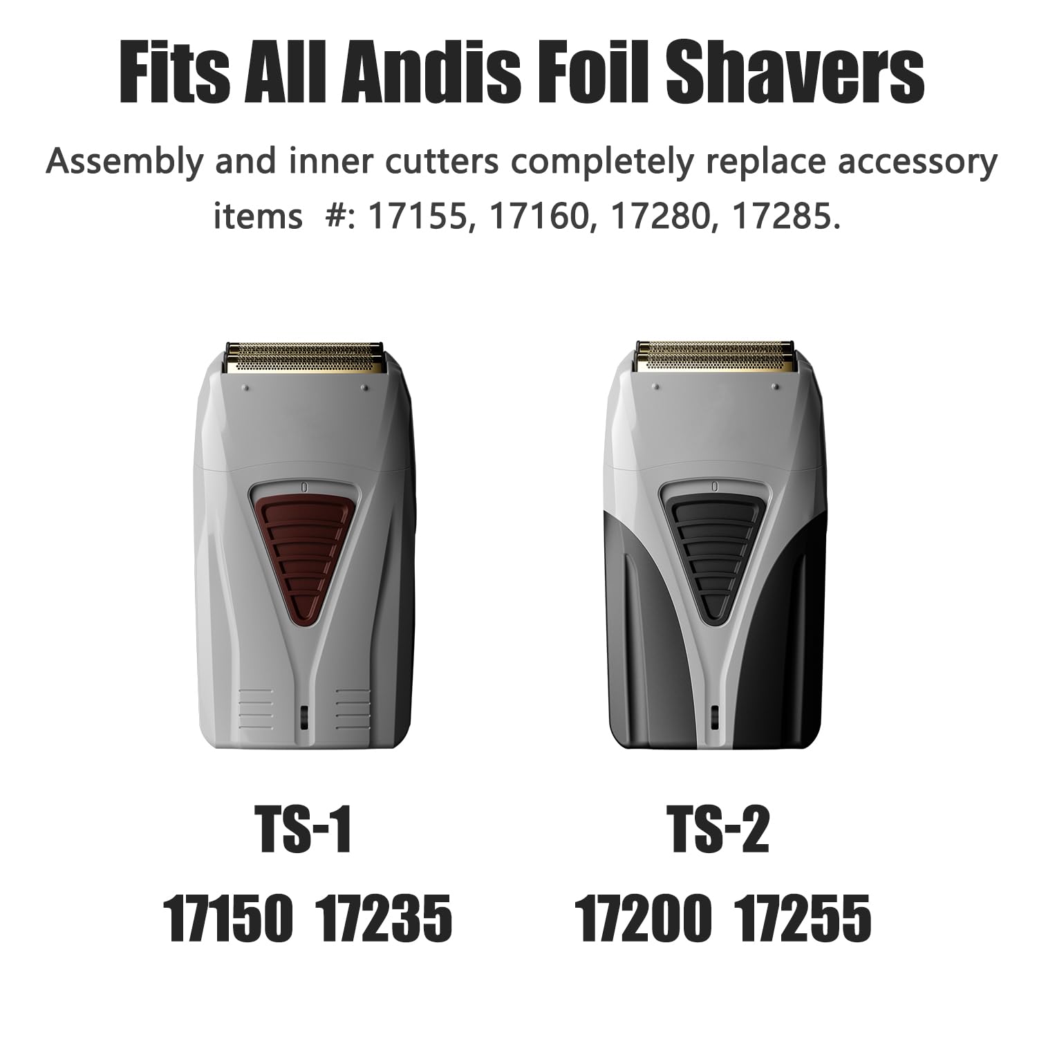 White Smoke Replacement Foil Compatible with andis Foil Shaver TS-1 TS-2 17235 17150 17200, Replacement Head & Blades Compatible with andis TS-1 17235 TS-2 Pro Foil Lithium Titanium Foil Shaver, Gray - 2 Pack