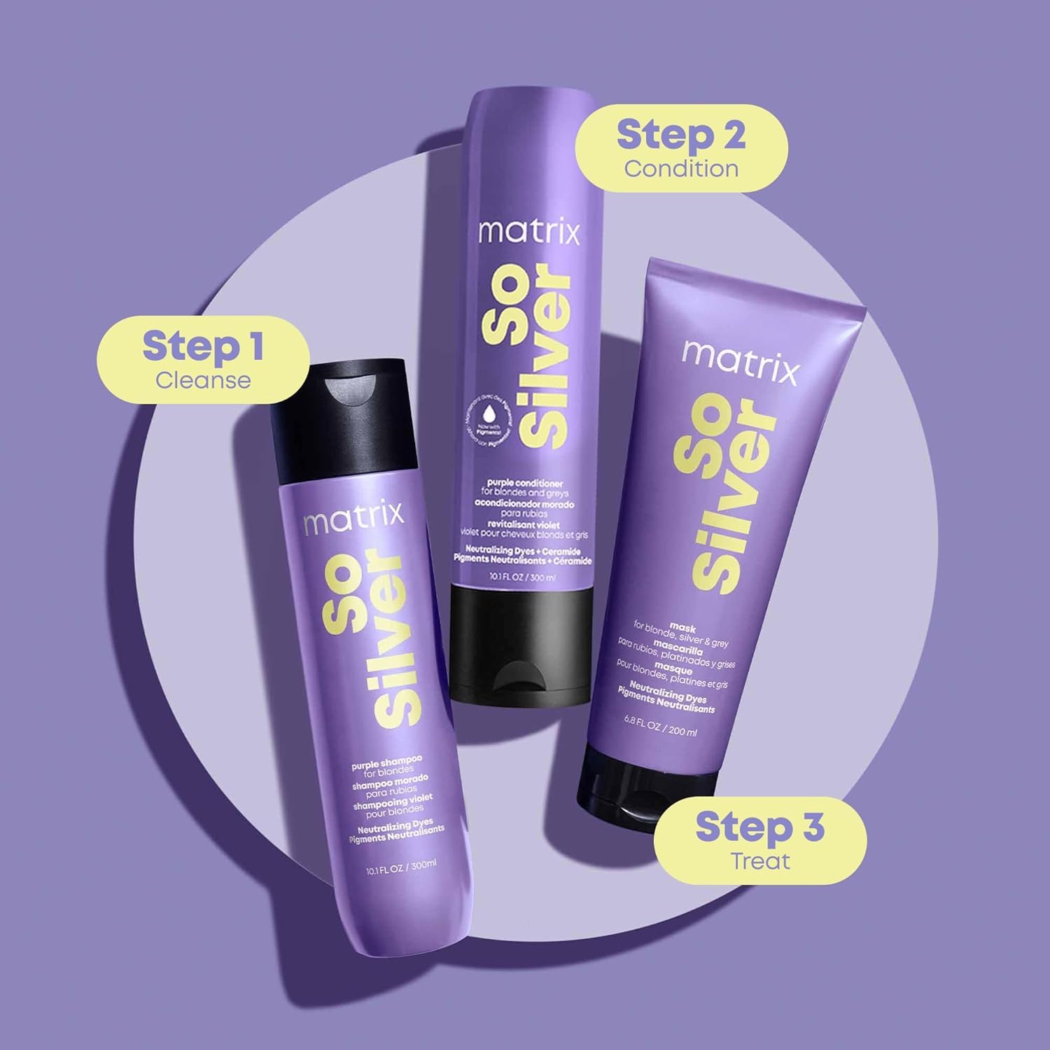 Light Slate Gray Matrix So Silver Purple Shampoo and Pigmented Conditioner Set | Removes Brassy Yellow Undertones | Toning Conditioner For Blondes and Greys | For Color Treated Hair | Premium Salon Conditioner | Vegan