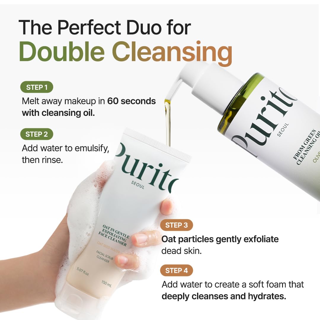 White Smoke PURITO From Green Cleansing Oil, Fragrance-Free Makeup Remover for Face & Eyes, Gentle Vegan Oil Cleanser for Sunscreen & Waterproof Makeup, Cruelty-Free Korean Skin Care, 6.76 fl.oz / 200ml