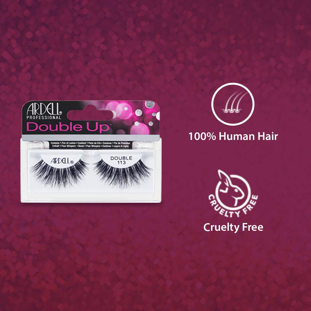 Brown Ardell False Eyelashes Double Up 113 - Reusable Dramatic Volume Lashes, Eye Makeup Beauty Enhancement, 4 Pack