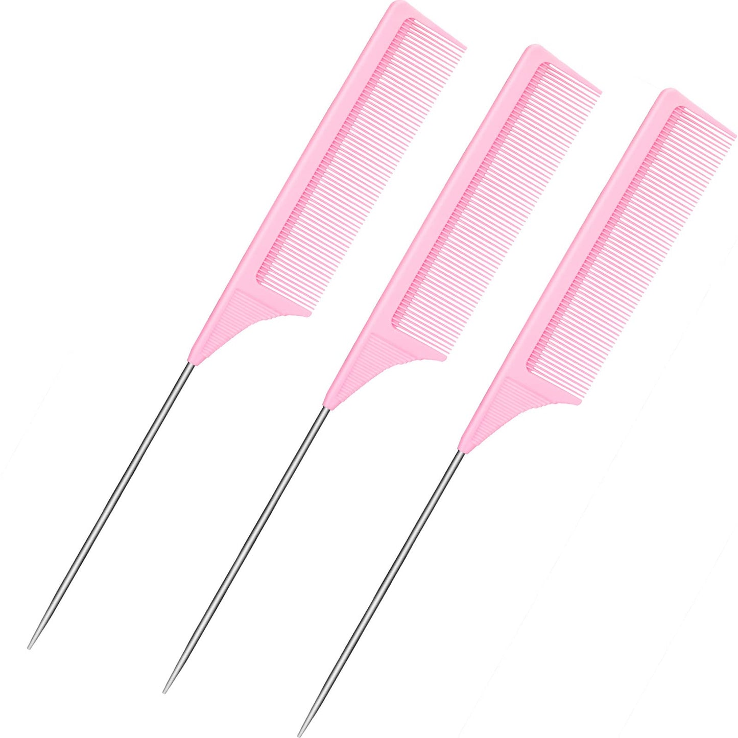 White Smoke 3 Packs 9 Inch Rat Tail Comb Carbon Fiber Heat Resistant Teasing Comb with Metal Pick Styling Parting Lightweight Sectioning Fine Tooth Combs for Women Girls