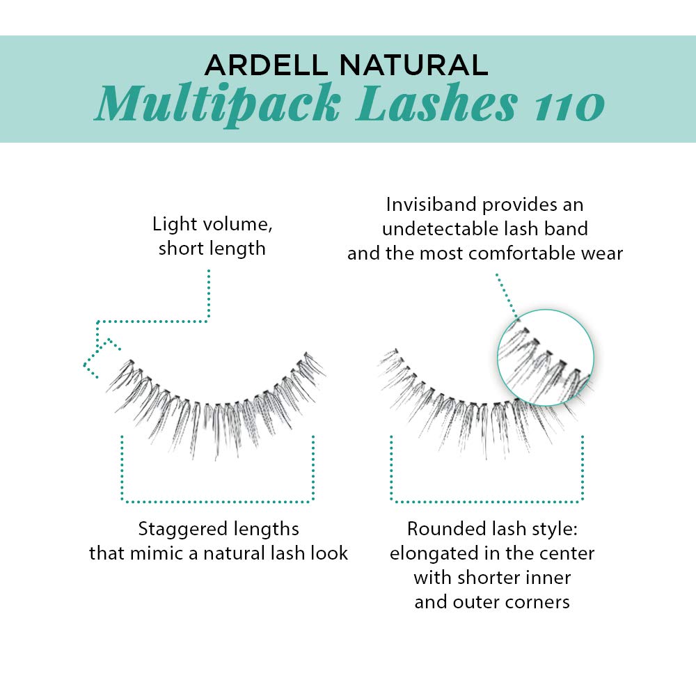White Smoke Ardell Natural Multipack False Eyelashes 110 - Black, Lightweight Lashes for Everyday Wear, Comfortable Invisiband Strip Lashes, 2 Pack