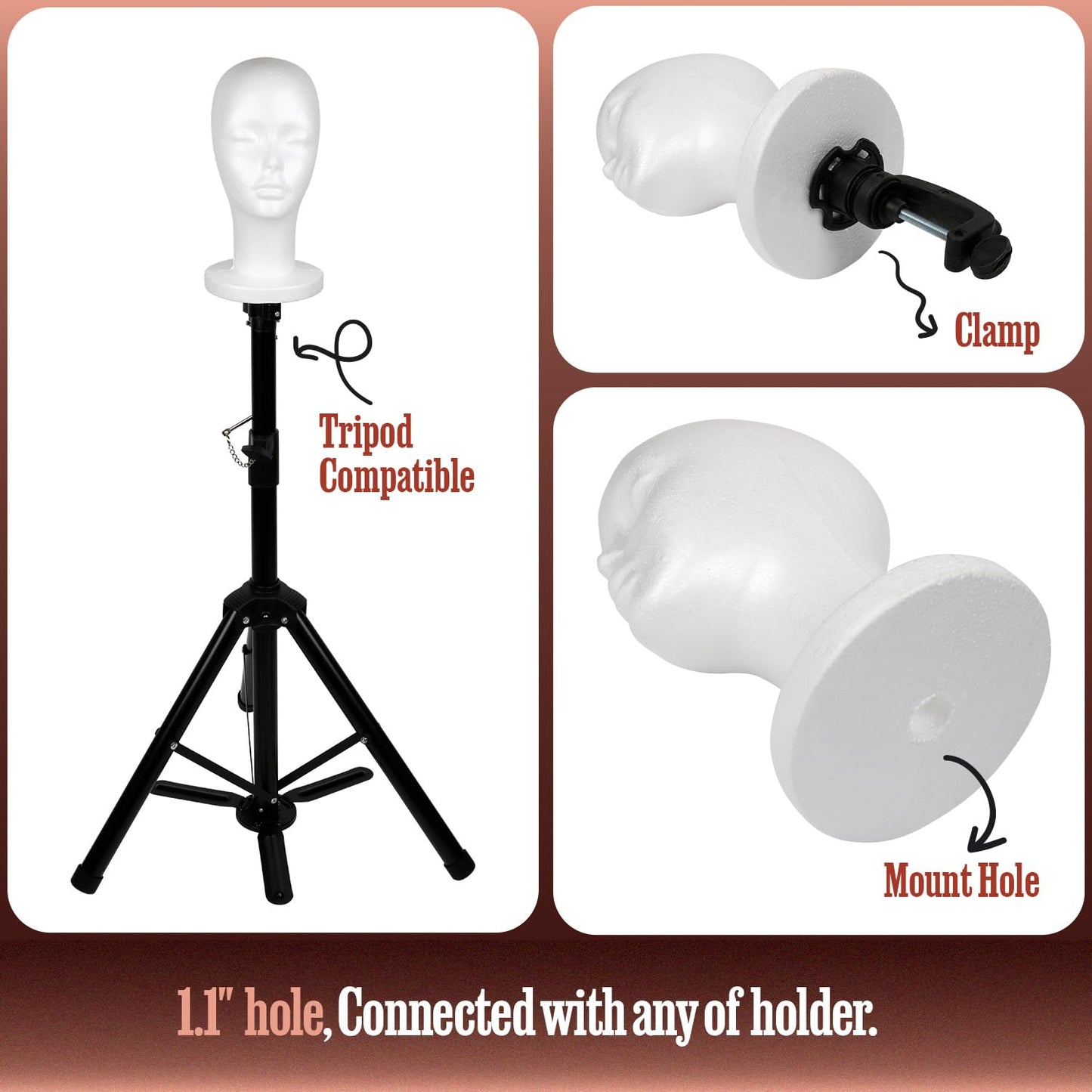 White Smoke STUDIO LIMITED 11.4-Inch Styrofoam Mannequin Head (3 Pack) – White Foam Wig Display Stand for Wigs, Hats & Hairpieces, Professional Salon and Cosmetology Use