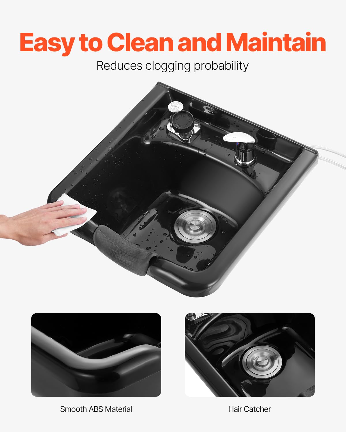 White Smoke VEVOR Shampoo Basin, Black Hairdresser Sink Shampoo Bowl Sink, ABS Plastic Salon and Spa Hair Washing Sink, Hair Backwash Basin Beauty Salon Equipment for Hair Stylists