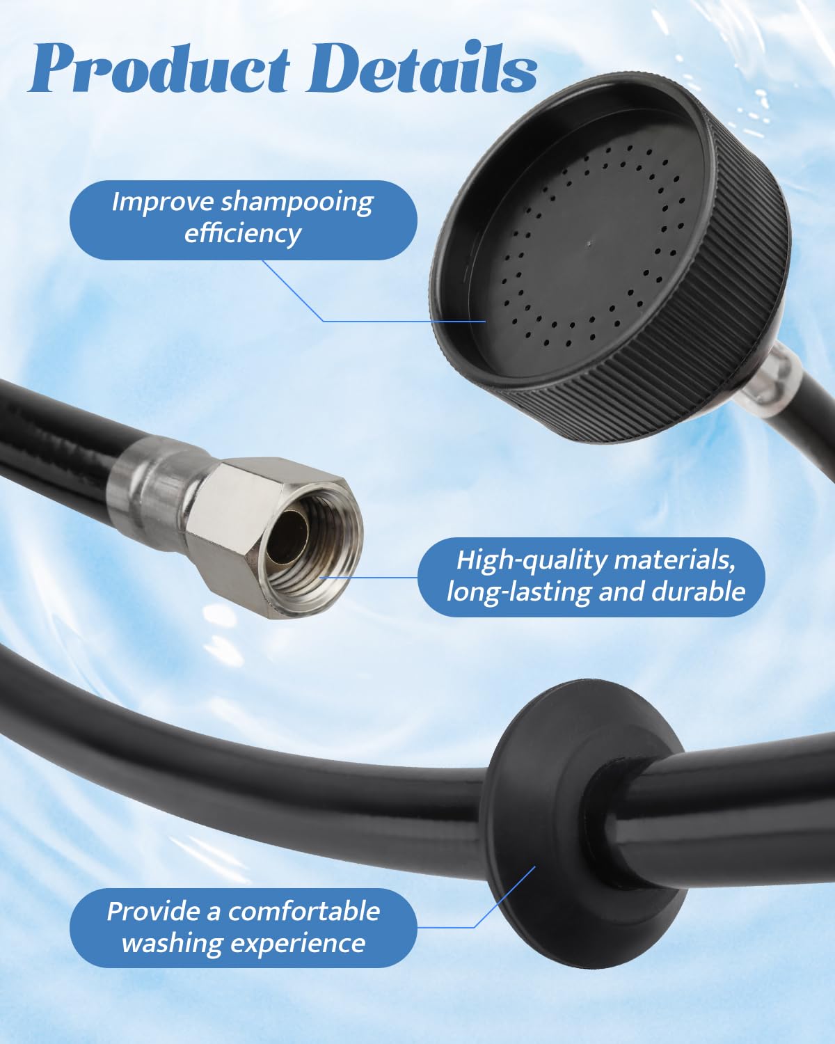 Lavender Salon Shampoo Bowl Sprayer Head with Black Rubber Hose, Salon Spray Head Professional Salon Sink Replacement Part for Salon Barber Shop Spa, 1/4" Thread