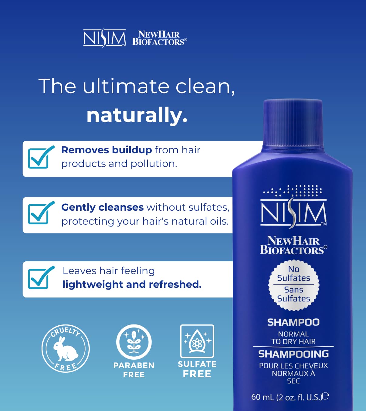 Dark Slate Blue Nisim NewHair BioFactors Shampoo for Normal to Oily Hair – Deep Cleansing Formula, Ideal for Daily Use Unisex 2 Ounce (60ml)