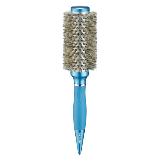 White Smoke BaBylissPRO Nano Titanium 1.3" Boar Bristle Round Hair Brush – Professional Styling Brush for Shine & Smoothness – Thick and Textured Hair for Silky, Frizz-Free Shine