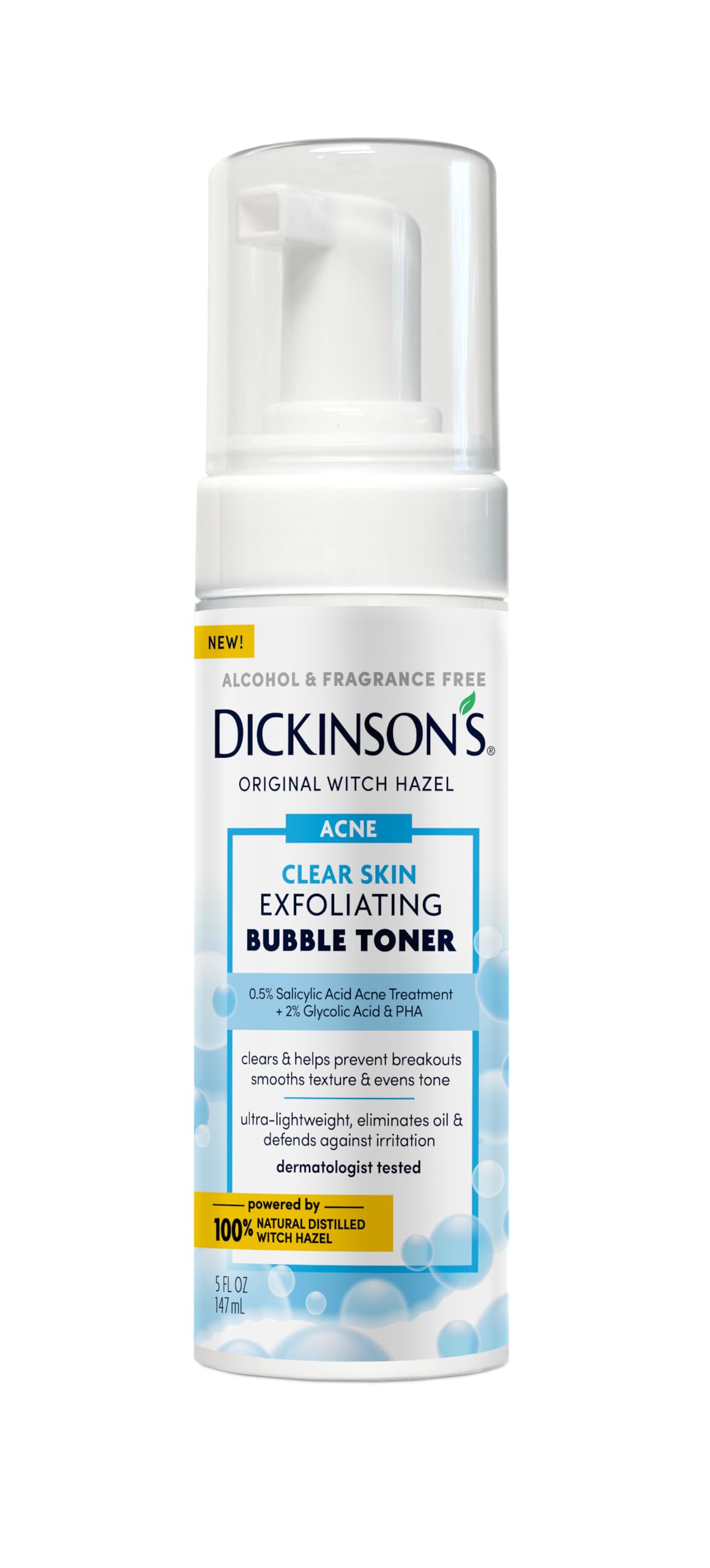 Lavender Dickinson’s Witch Hazel Exfoliating Bubble Toner with 0.5% Salicylic Acid, Glycolic Acid & Niacinamide | Clears Pores, Smooths Texture, Brightens Skin | Alcohol-Free, Fragrance-Free | 5 Fl Oz