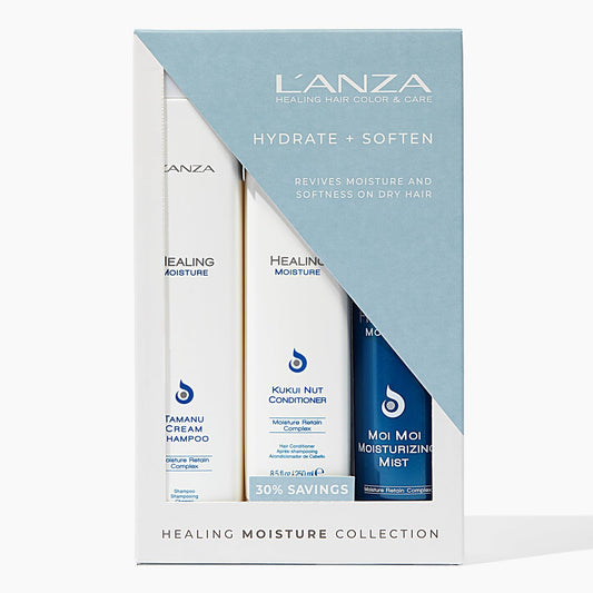 Lavender L'ANZA Healing Moisture Trio Hair Kit, Tamanu Cream Shampoo, Kukui Nut Conditioner & Moi Moi Moisturizing Mist Hairspray in a Gift Box, Luxury Hair Care Kit (10.1/8.5/6.8 Fl Oz)