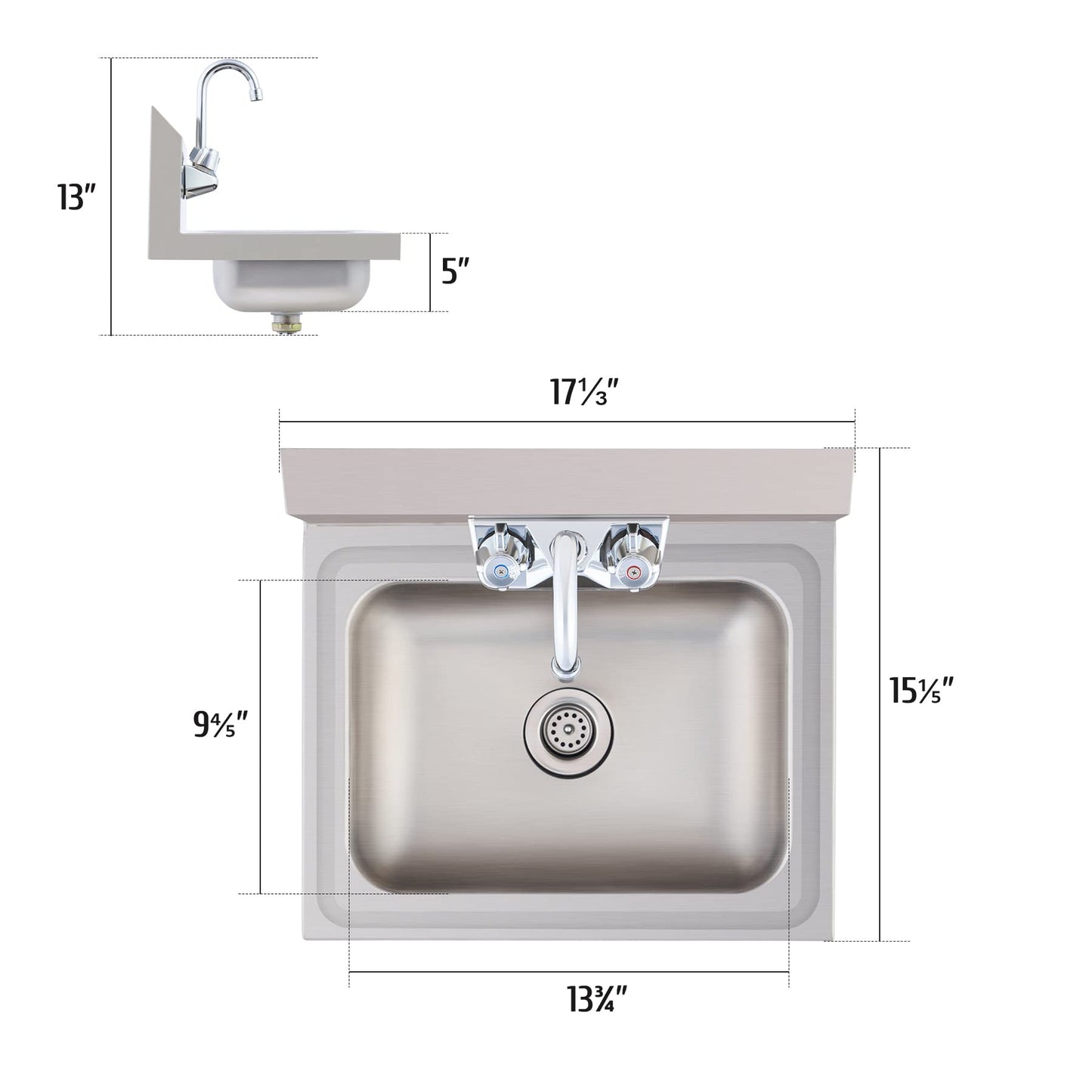 White Smoke WILPREP Hand Sink Commercial Stainless Steel Sink for Washing, NSF Utility Sink with Gooseneck Faucet, Wall Mount Kitchen Sink for Restaurant Bar RV Bathroom Laundry Room (17 x 15 Inches)