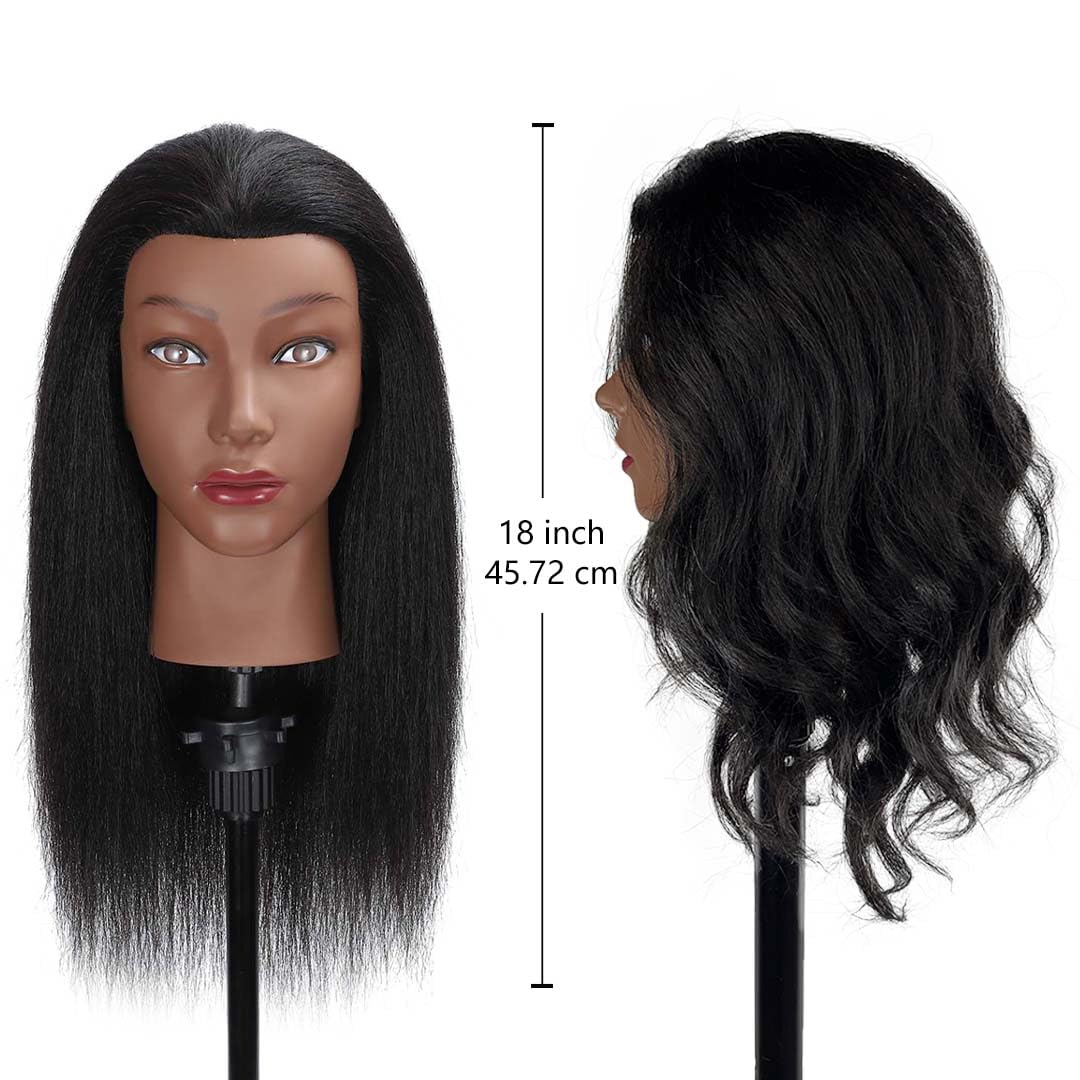 White Smoke MQHIHI Mannequin Head Human Hair with Tripod Stand, 100% Real Hair Cosmetology Manikin Doll Head for Hairdresser Practice Braiding with Tripod Set and Tools (18 Inch)