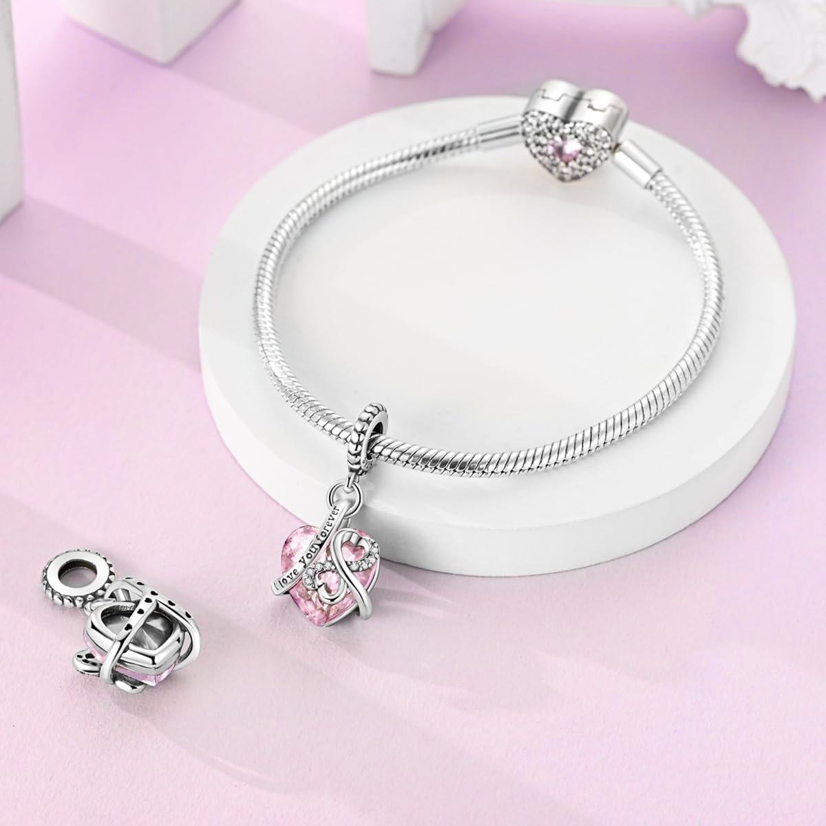 Lavender 925 Sterling Silver Charms for Bracelets,Happy Family Dangle Pendants Charms Bead fit Pandora Charms Bracelets or Necklaces Jewelry Gift for Womens
