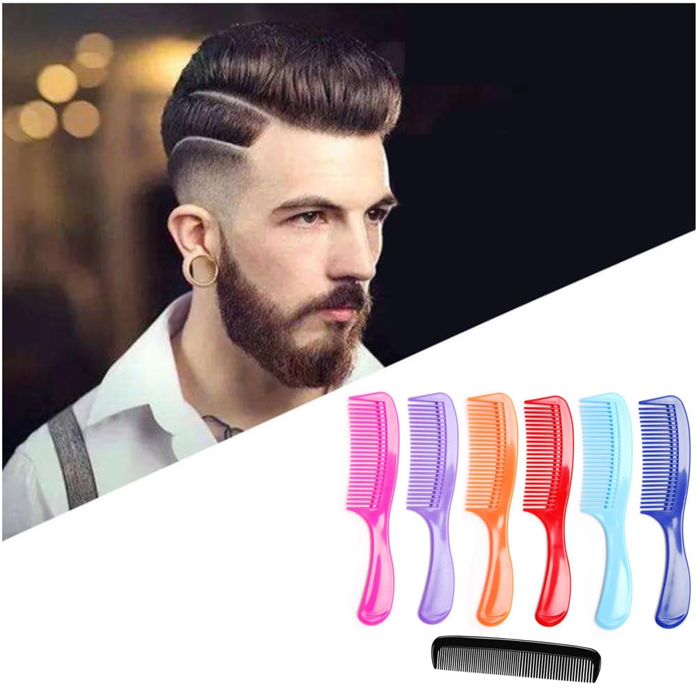 White Smoke LUXXII - (6 Pack) 8" Colorful Styling Essentials Round Handle Comb Hair Combs and (1 Pack) 5" Favorict Pocket Comb (A)