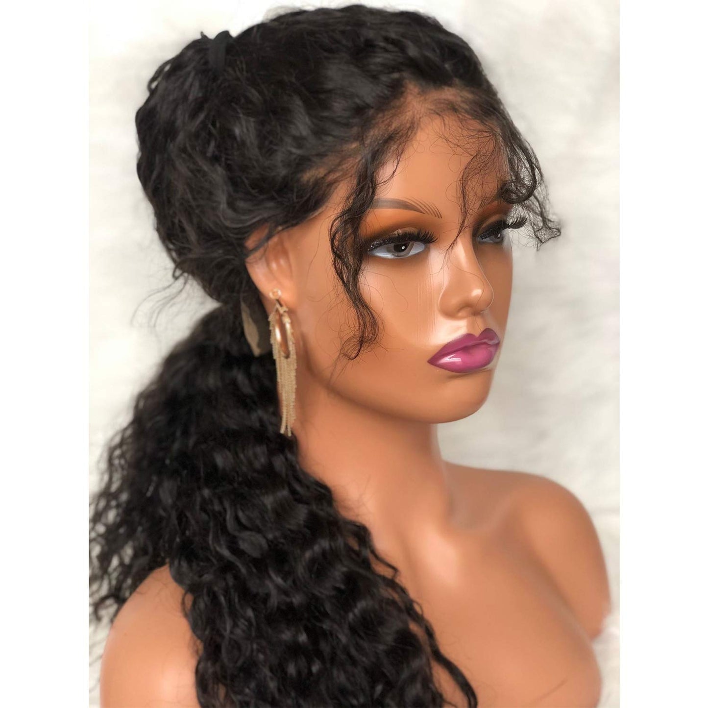 Black Voloria Realistic Female Mannequin Head with Shoulder Manikin PVC Head Bust Wig Head Stand with Makeup for Wigs Necklace Earrings Light Brown