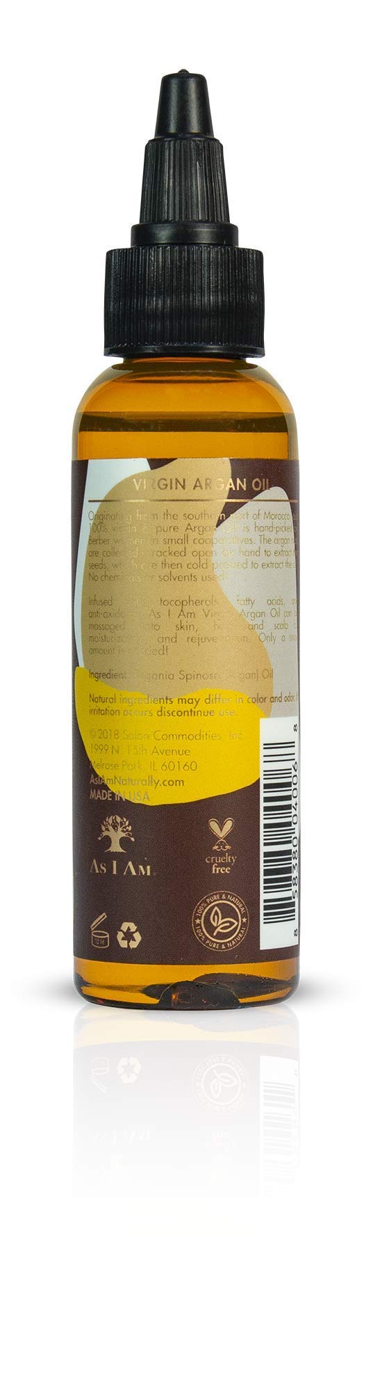 White Smoke As I Am Virgin Argan Oil, 2 fluid ounces - 100% Pure Argania Spinosa Oil - Infused with Tocopherols, Fatty Acids, and Anti-Oxidants - Hand Picked in Small Moroccan Co-Operatives