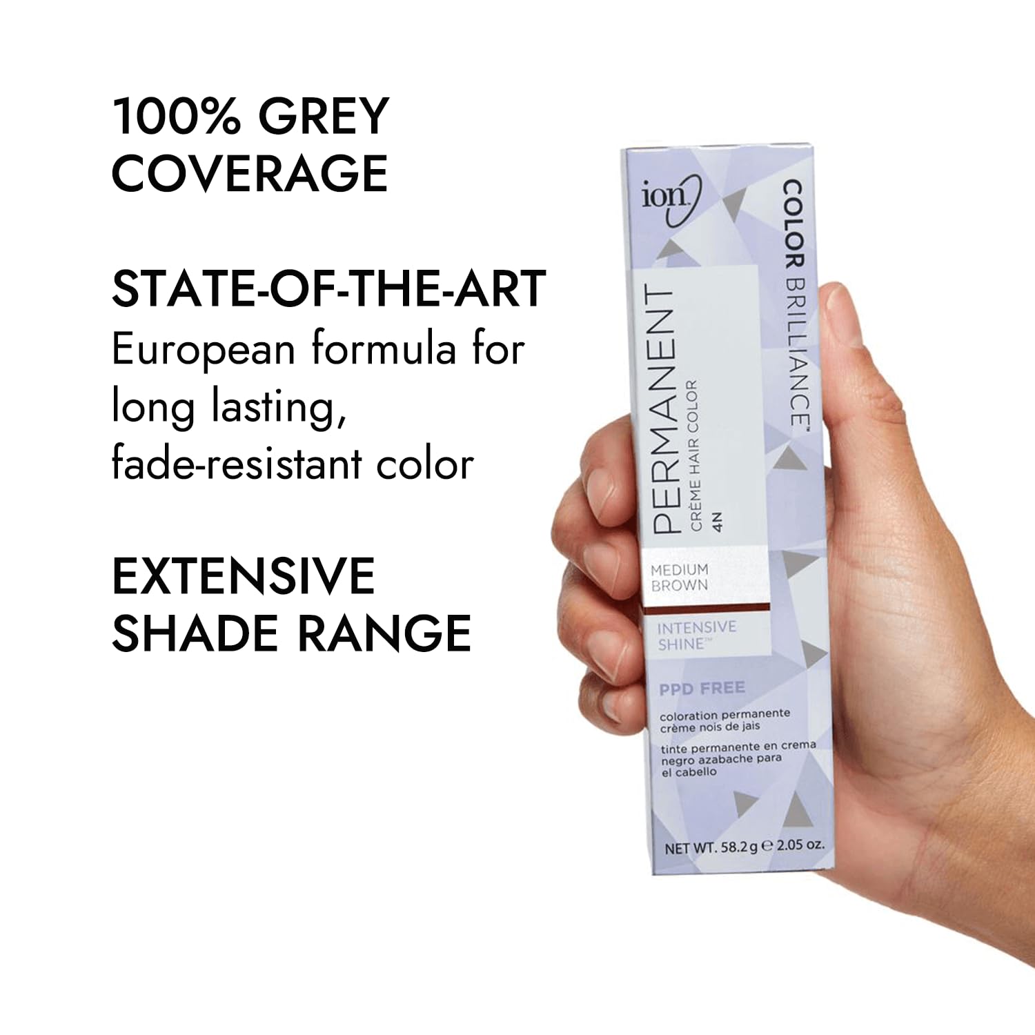White Smoke Ion Permanent Creme Hair Color 4N Medium Brown, Vegan, Cruelty Free, PPD Free, 100% Gray Coverage, Long Lasting, Fade Resistant Color, 2.05 oz