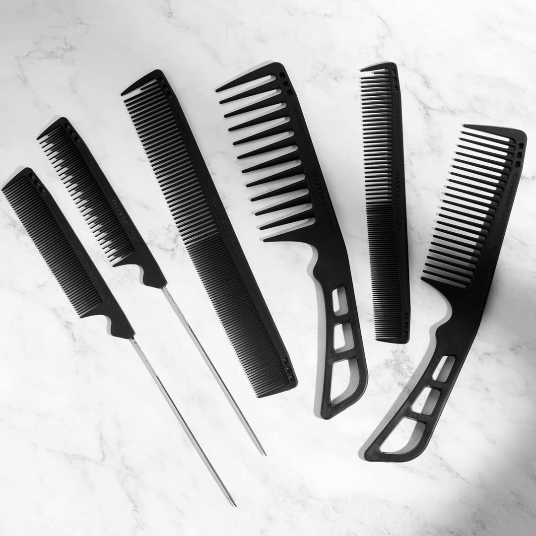 White Smoke Olivia Garden CarbonLite Carbon Combs for Women and Men - Professional Hairdresser and Barber Accessories - Heat Resistant Up to 460 Degrees, 6pc Kit - CL1 to CL