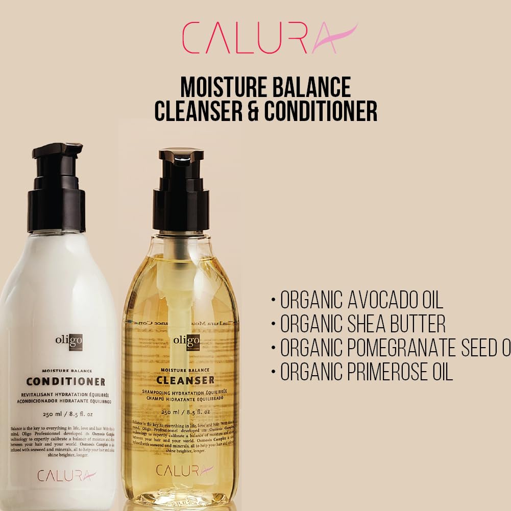 Wheat Oligo Professionnel - Calura Moisture Balance Cleanser & Conditioner - Sulfate free - Vegan - Paraben free - Color safe - Shine - Hydrating formula for dry hair - 8.5oz DUO BUNDLE