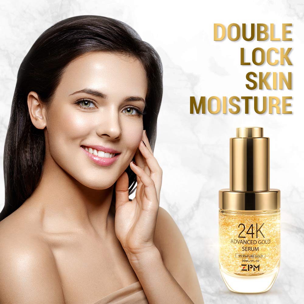 White Smoke 24K Gold Anti Aging Face Serum Moisturizer Enriched with Vitamin C Serum, Hyaluronic Acid, Vitamin E Cream for Day and Night Wrinkle Reduction, Re-Activate Skin Youth (1FL.OZ)