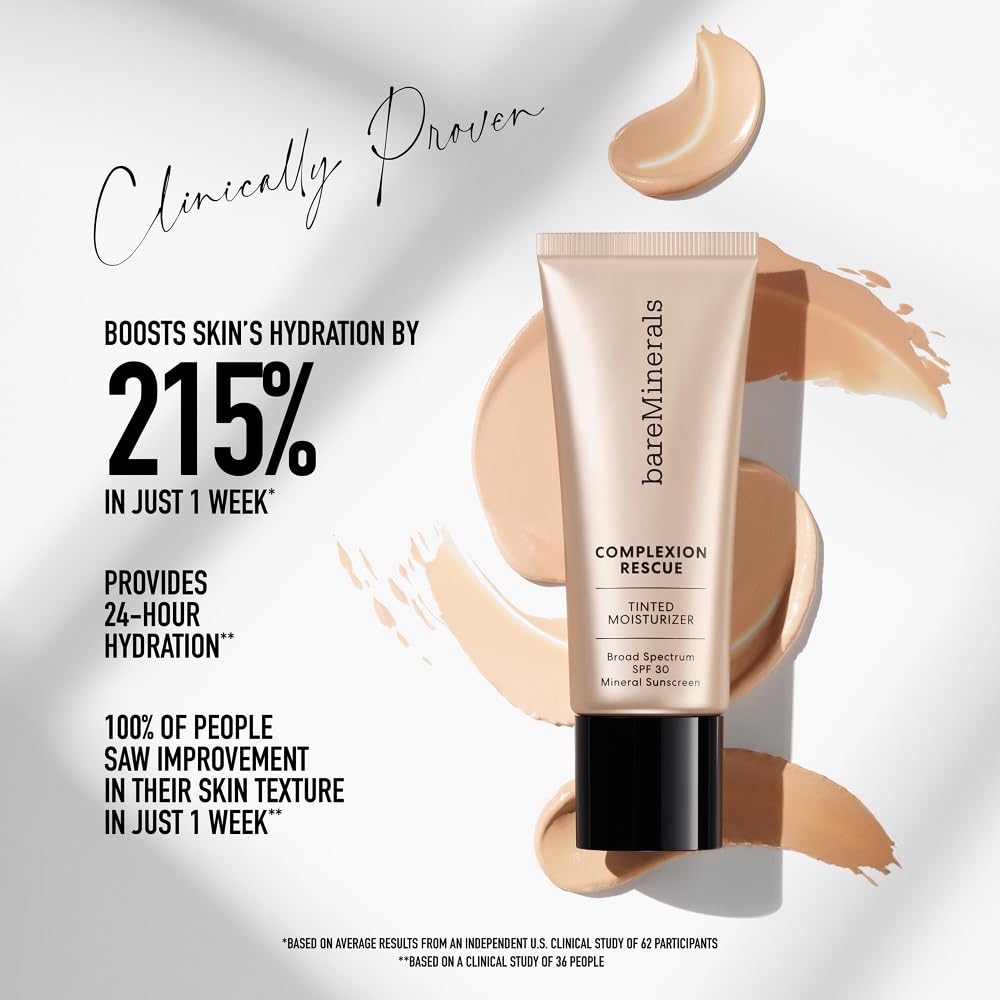 White Smoke bareMinerals Complexion Rescue Tinted Moisturizer for Face with SPF 30, Full Size, Opal 01, Vegan, Cruelty-Free & Dermatologist-Tested