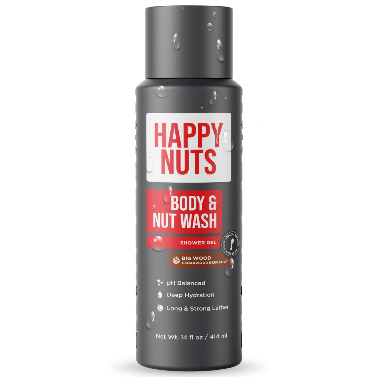 Dark Slate Gray HAPPY NUTS Big Wood Body and Nut Wash - Moisturizing Men's Shower Gel, Bodywash with Deep Cleanse for Sensitive Skin - Men's Body Soap