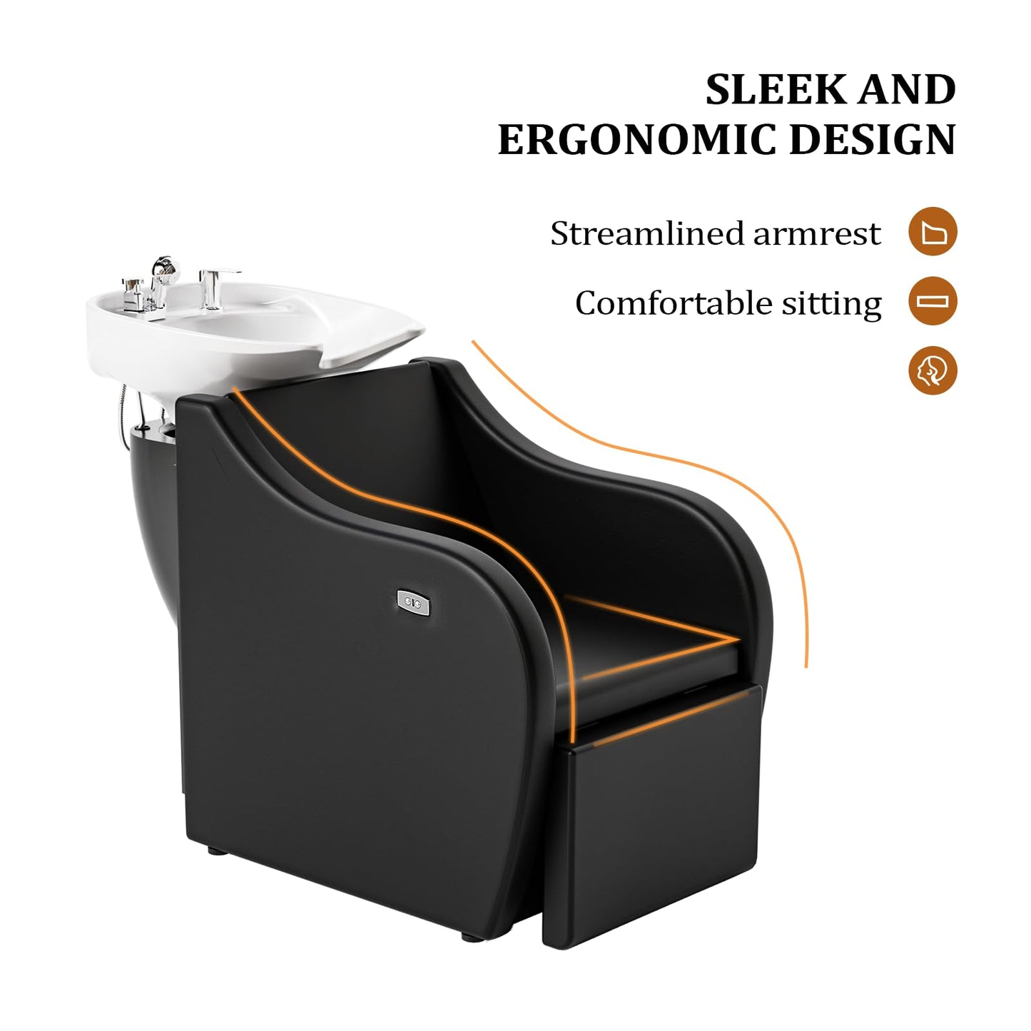 White Smoke OmySalon Shampoo Sink for Salon, Hair Wash Chair with White Porcelain Shampoo Bowl, Electric Shampoo Station Backwash Barber Chair, Beauty Spa Massage Hairdressing Equipment