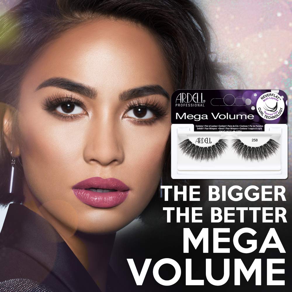 Black Ardell Mega Volume Lash 258 Multi-Layered False Lashes with Curl Technology, 4 Pairs
