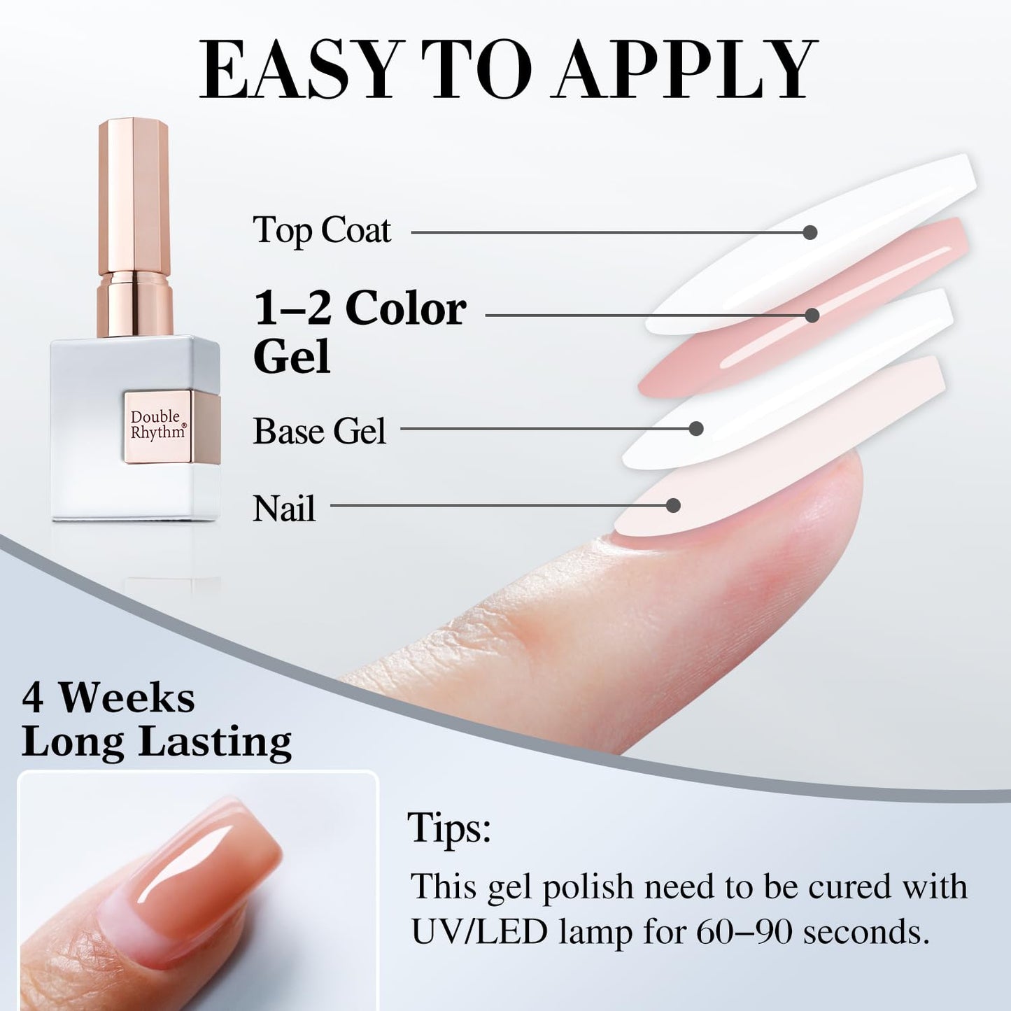 White Smoke Double Rhythm 15ML Gel Nail Polish Pure Sheer Same Color Same Bottle Soak Off Gel Polish Art Manicure Salon DIY at Home for Women (Milky White-A1075)