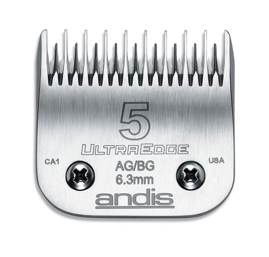White Smoke Andis Carbon Infused Steel UltraEdge Dog Clipper Blade, Size-5 Skip Tooth, 1/4-Inch Cut Length (64079),Chrome