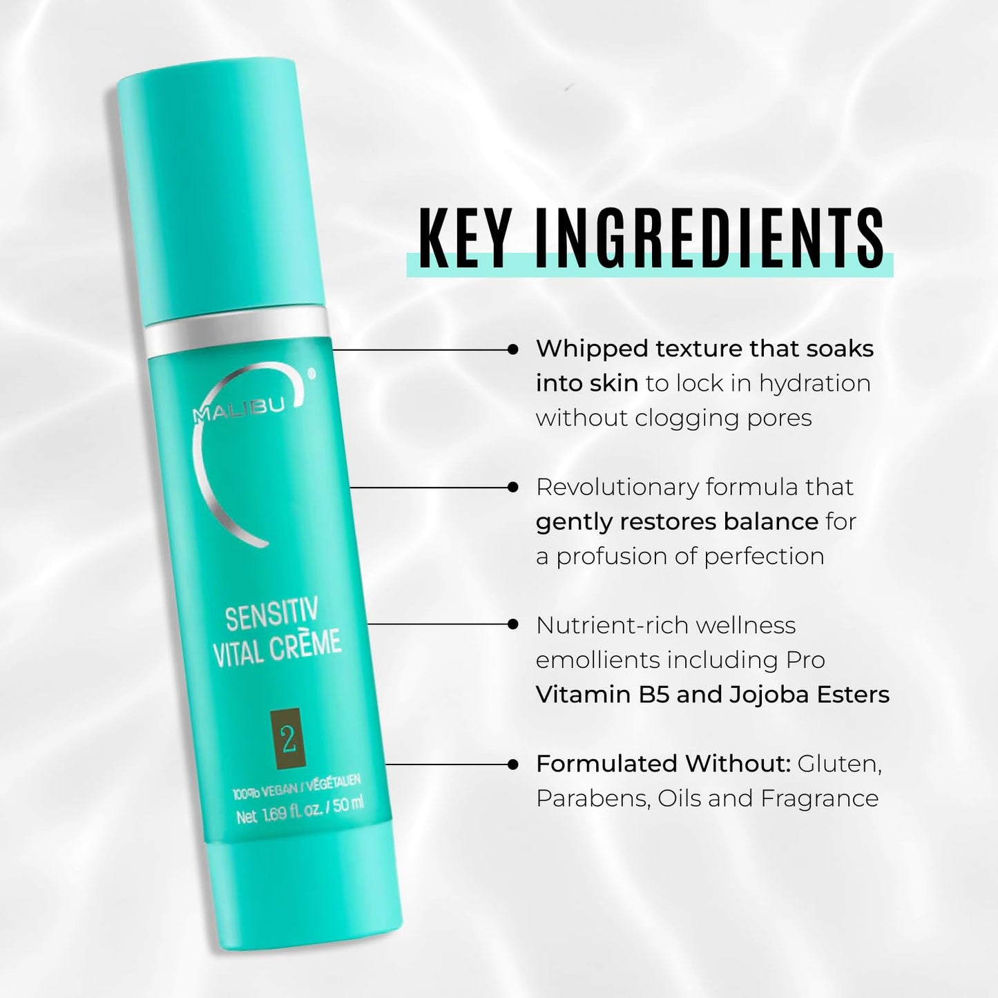 White Smoke Malibu C Sensitiv Vital Crème Face Moisturizer - Non-Comedogenic Moisturizer for Combination Skin - Lightweight Formula Enriched with Pro Vitamin B5 & Jojoba Esters (1.69 oz)