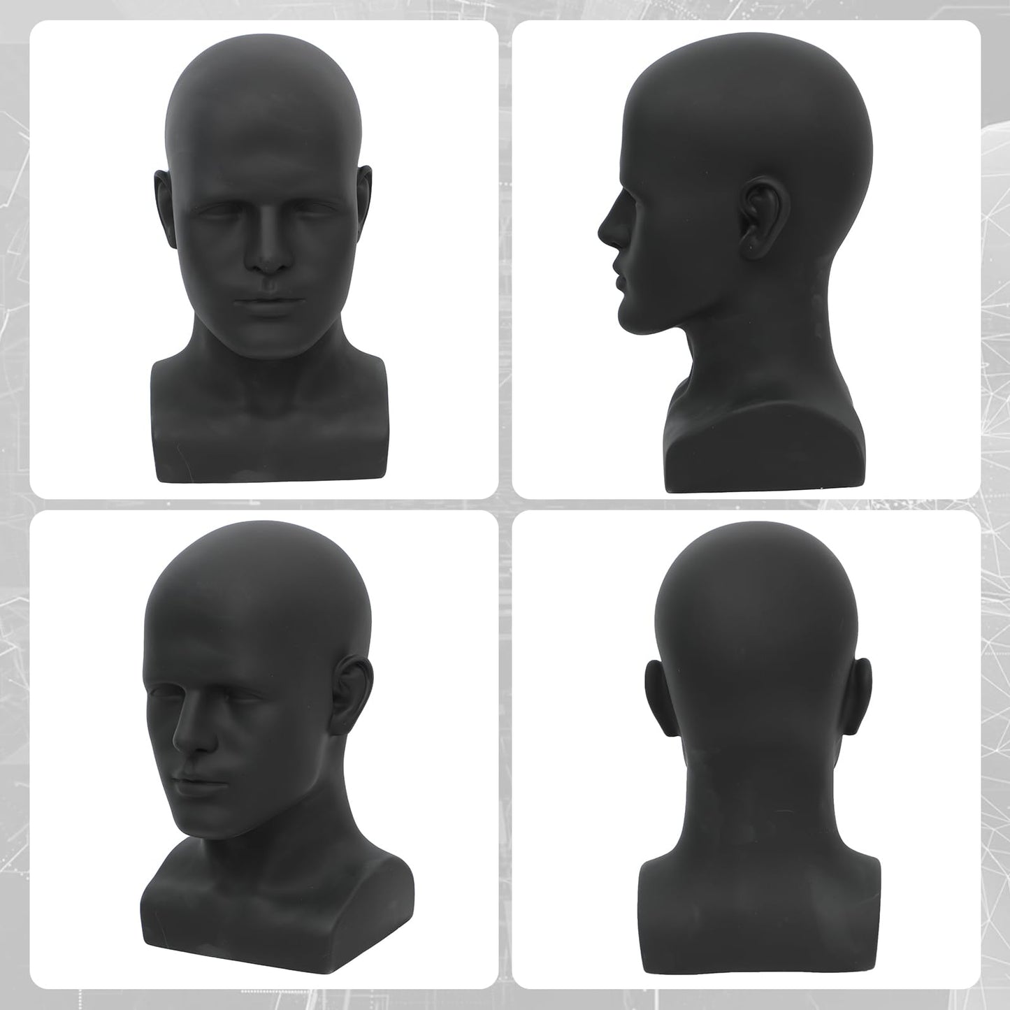 White Smoke AMLUCKS Male Mannequin Head Professional PVC Manikin Head for Display Wigs Hats Headphone Mask Sunglasses Scarf Jewelry Display Stand (Black)