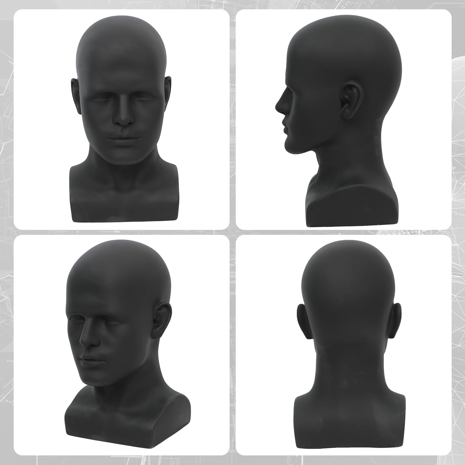 White Smoke AMLUCKS Male Mannequin Head Professional PVC Manikin Head for Display Wigs Hats Headphone Mask Sunglasses Scarf Jewelry Display Stand (Black)