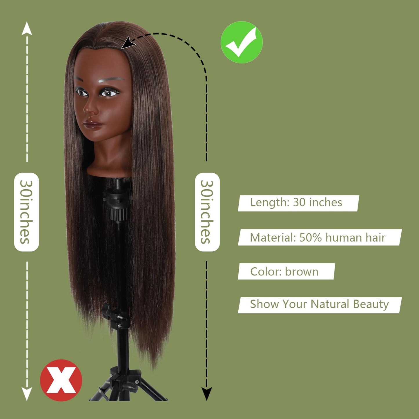 Dim Gray Mannequin Head with Hair 28“ Cosmetology Manikin Doll Head Mannequin Head for Braiding Hairstylists Cosmetology Students Practice Styling with Free Clamp (606-black-4#)
