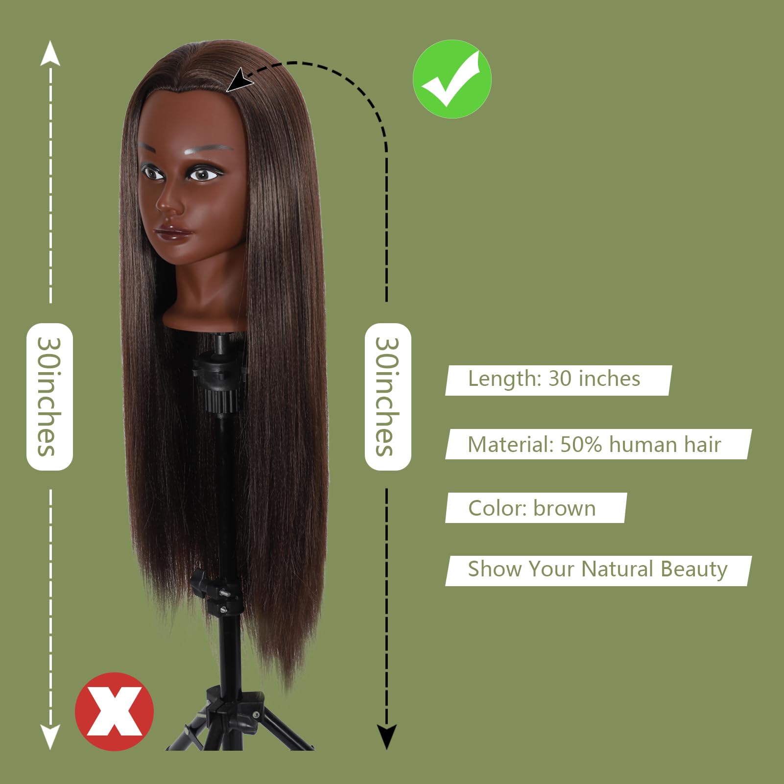 Dim Gray Mannequin Head with Hair 28“ Cosmetology Manikin Doll Head Mannequin Head for Braiding Hairstylists Cosmetology Students Practice Styling with Free Clamp (606-black-4#)