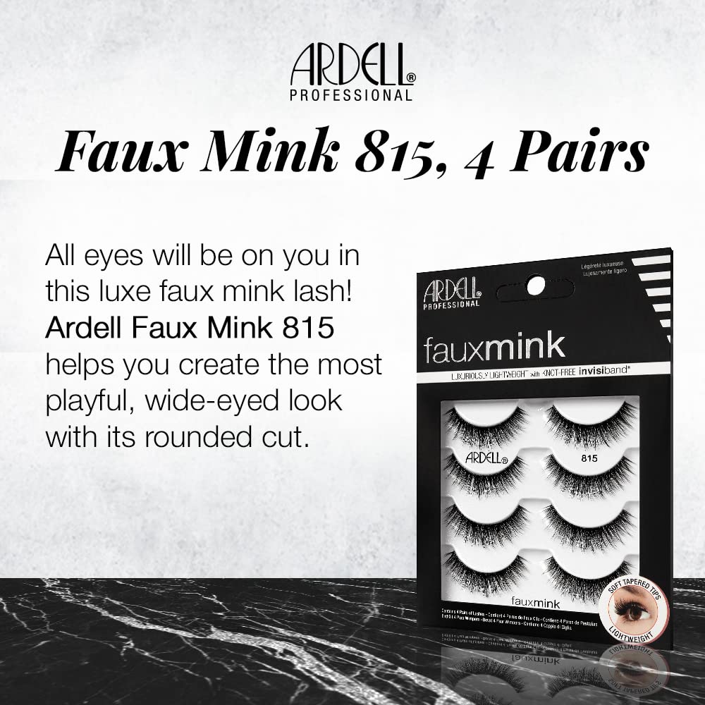 White Smoke Ardell Faux Mink Lashes 815, Ultra-Soft, Natural Look False Eyelashes, Reusable Strip Lashes, 4 Pairs, 1 Pack