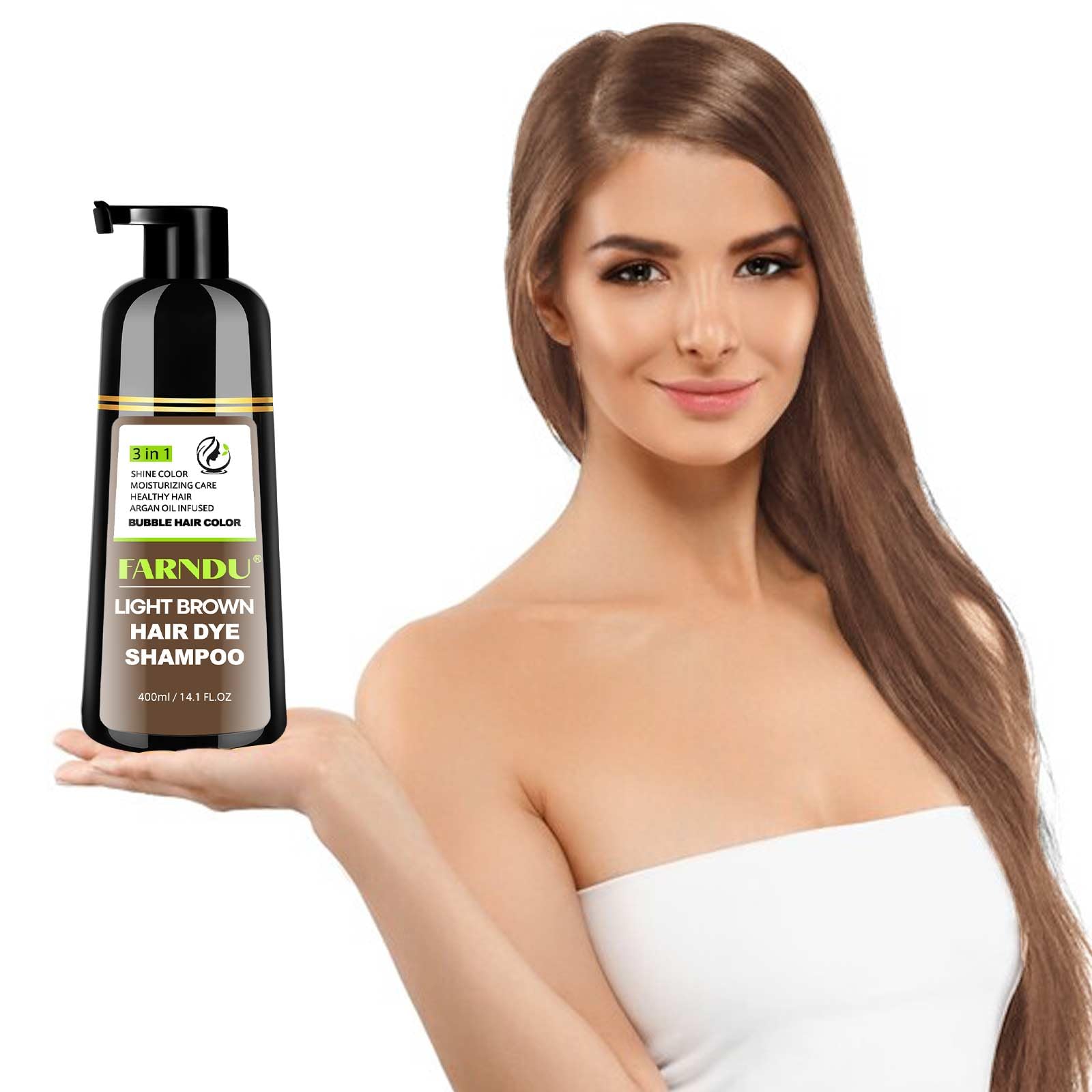 White Smoke Farndu Light Brown Hair Dye Shampoo, 3 in 1 Instant Hair Color with 15 Min Gray Coverage, Natural Semi-Permanent Herbal Shampoo for Men & Women