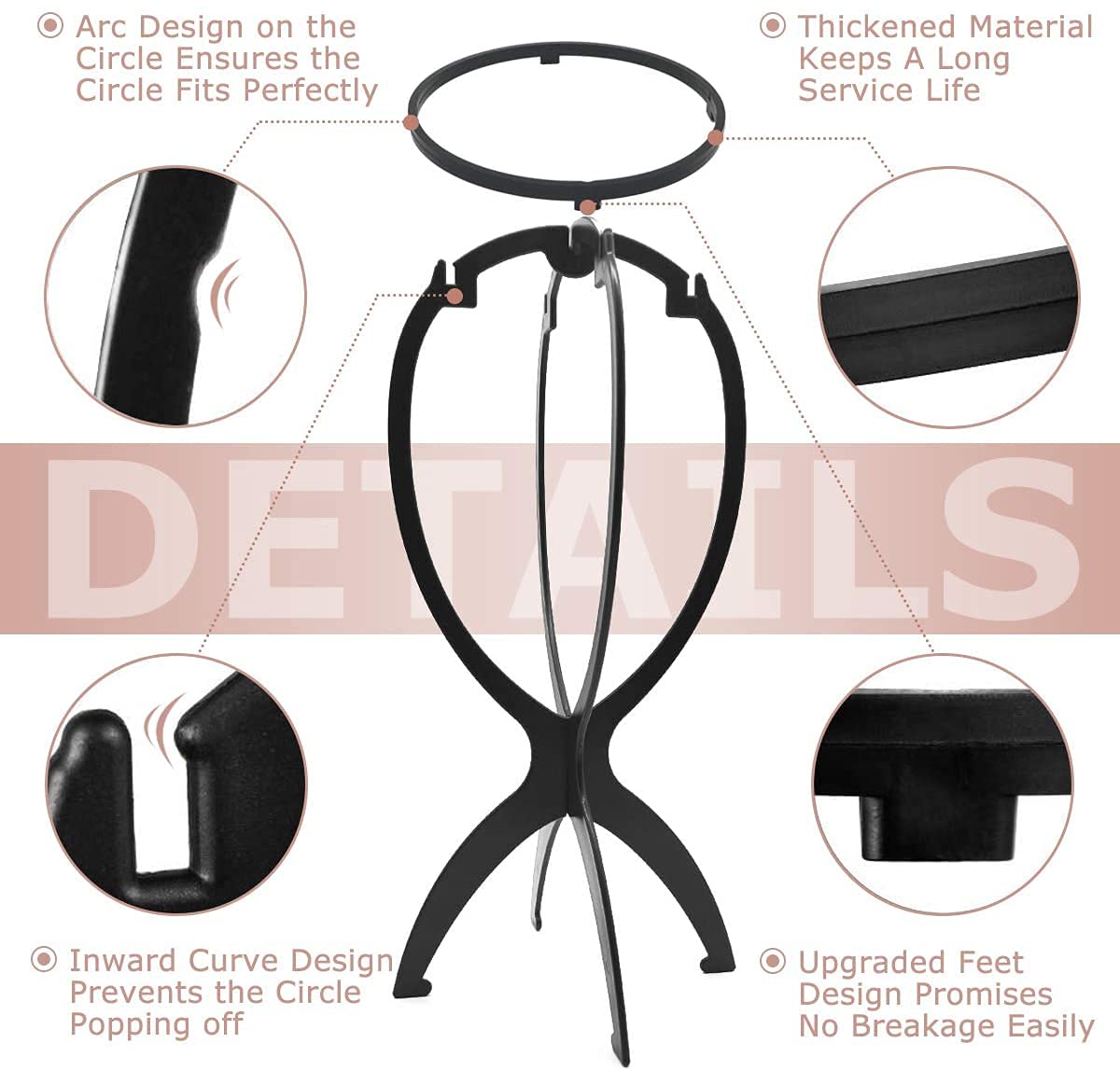 White Smoke Dreamlover Wig Stand, Wig Head Stand, Wig Holder for Multiple Wigs, Black, 3 Pack