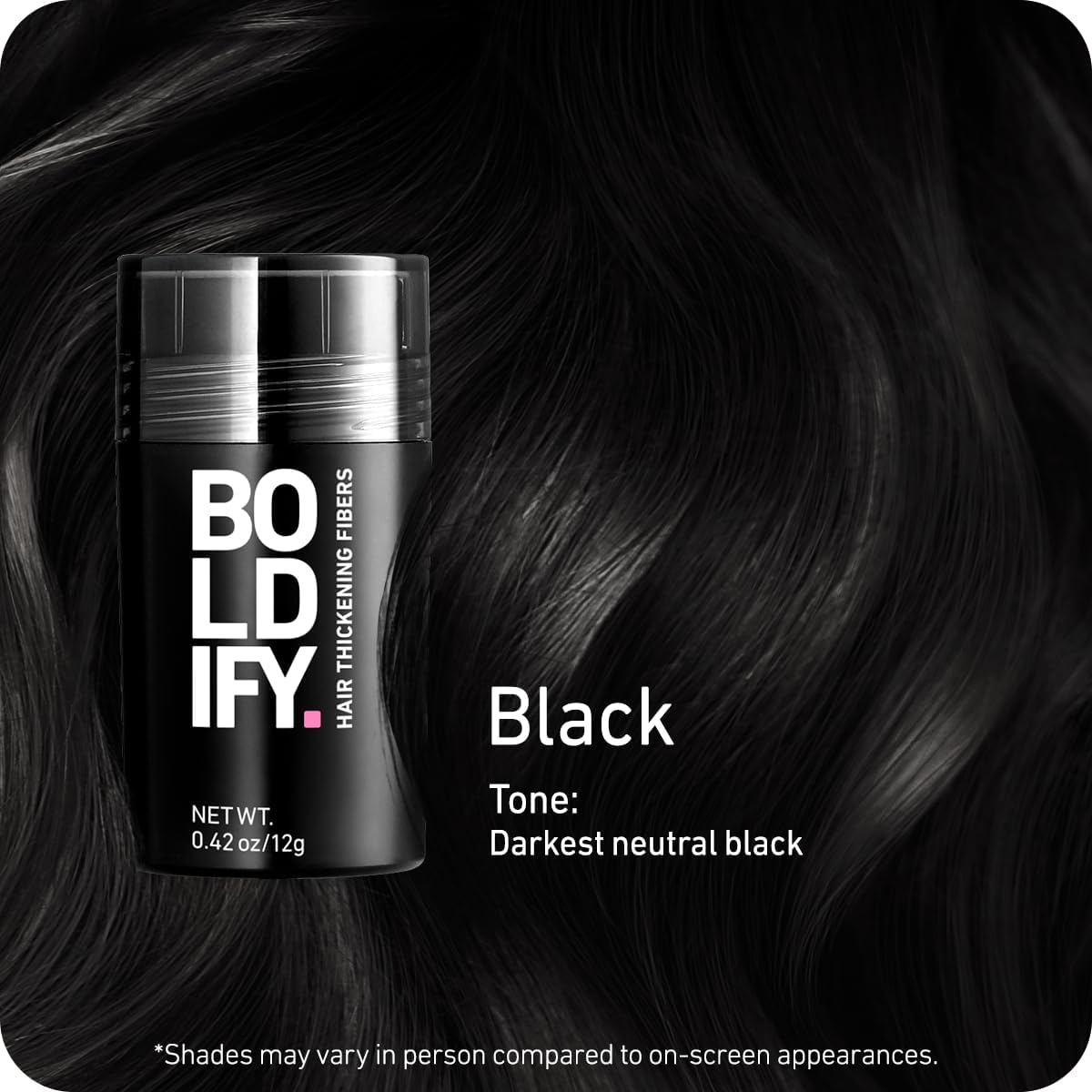 Black BOLDIFY Hair Fibers (12g) - Fill In Thinning and Fine Hair for an Instantly Fuller, Thicker Look - 14 Shades for Women & Men - Black