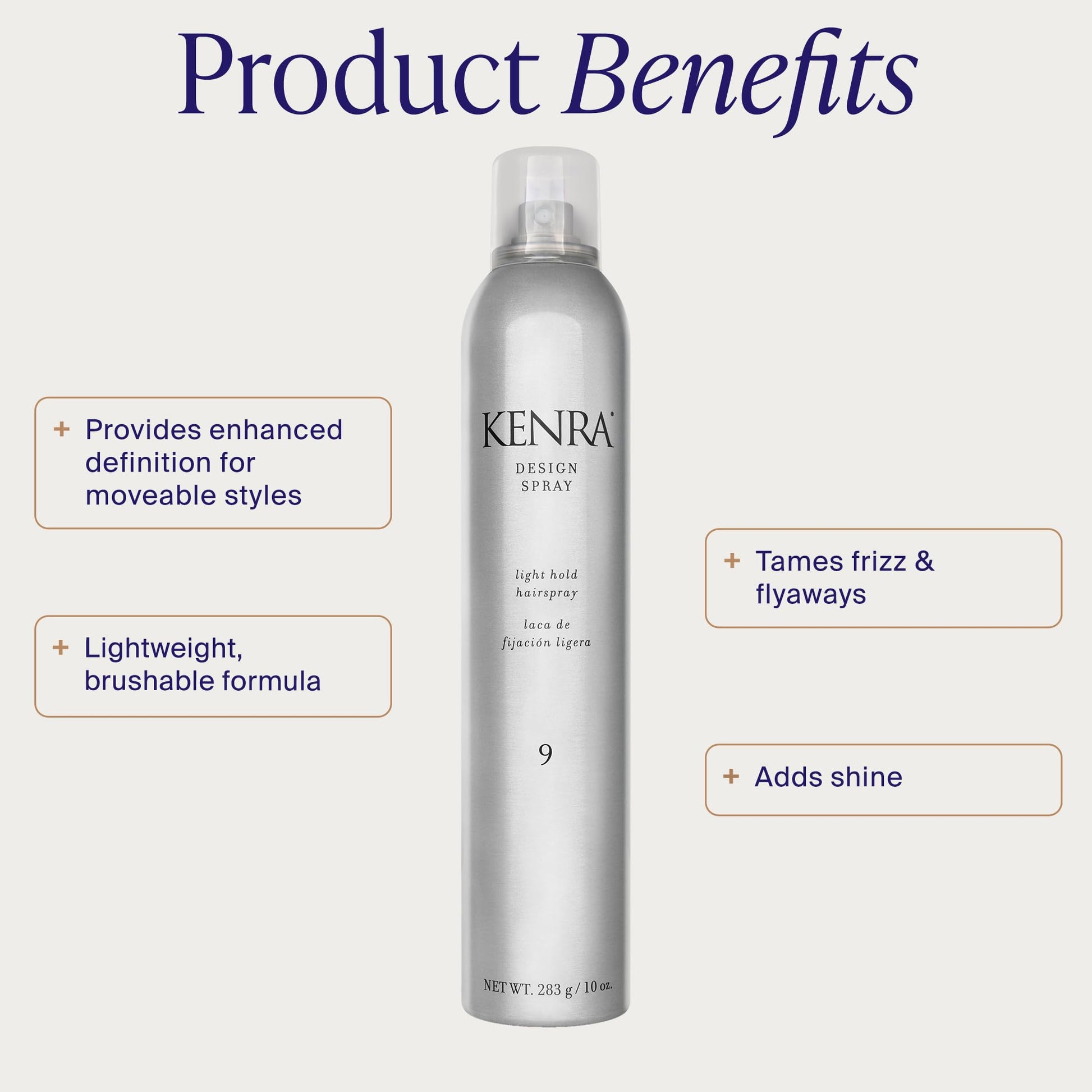 Lavender Kenra Professional Design Spray 9 | Light Hold Hairspray | Tames Frizz & Flyaways | Lightweight, Brushable Formula | All Hair Types | 10 oz