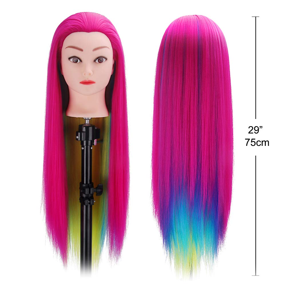 White Smoke Training Head, TopDirect 29" Colorful Hair Mannequin Manikin Head Cosmetology Doll Head Practice Styling Hairdressing Training Braiding Heads with Clamp Holder and Tool Set
