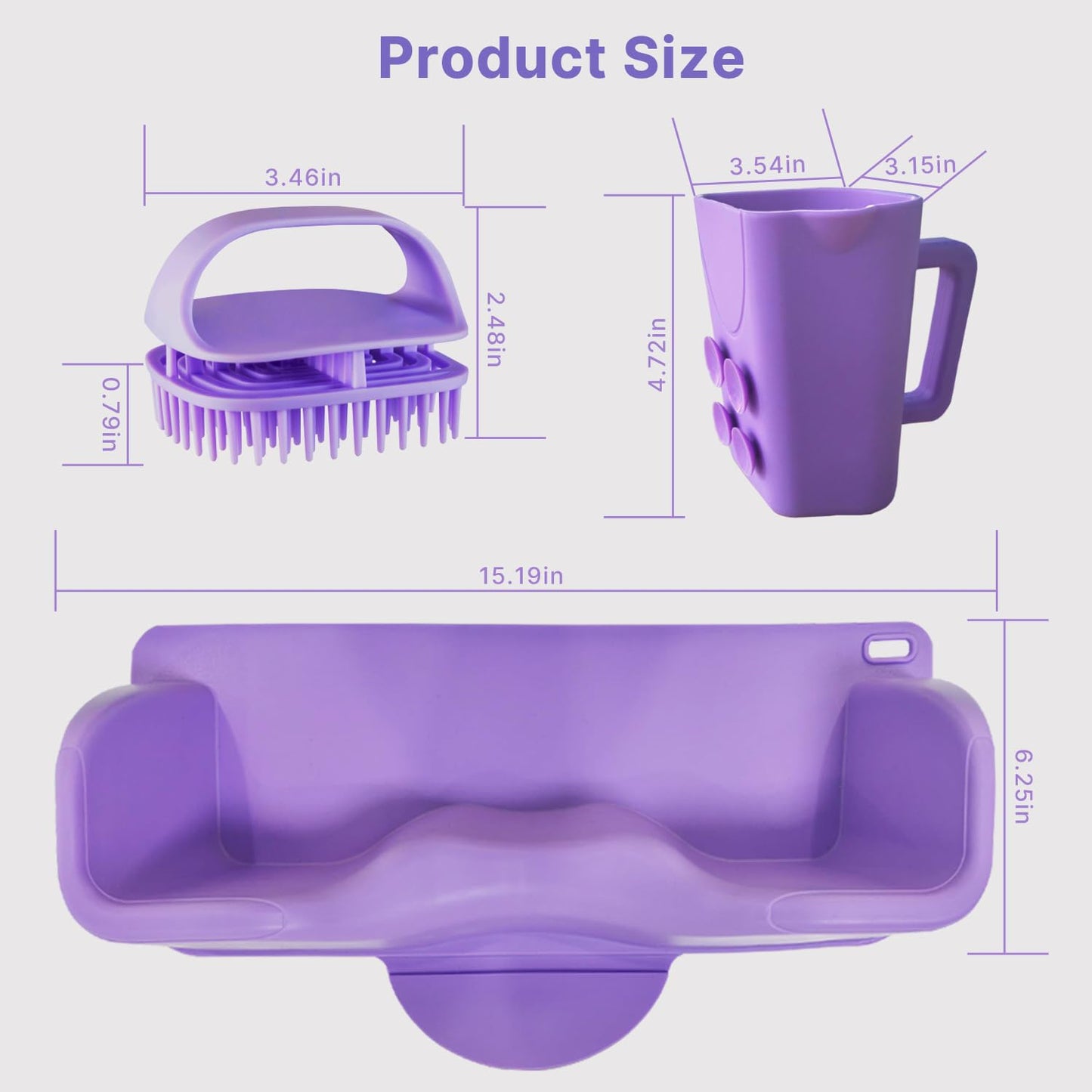 Lavender Silicone Portable Hair Washing Station for Kids,Toddlers and Elderly,Shampoo Basin/Bathtub Shampoo Basins, Attached Shampoo Brush and Bath Rinse Cup,Neck Support Shampoo Bowl for Sink at Home (Purple)