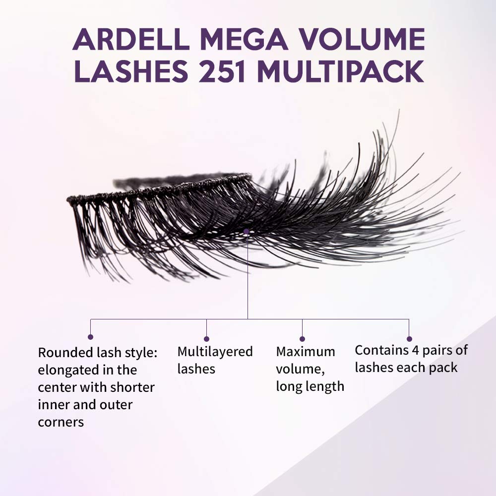 White Smoke Ardell False Eyelashes Mega Volume 251 – Fluffy Volume for a Dramatic Look, Wispy Lashes, Full Strip, 2 Pack