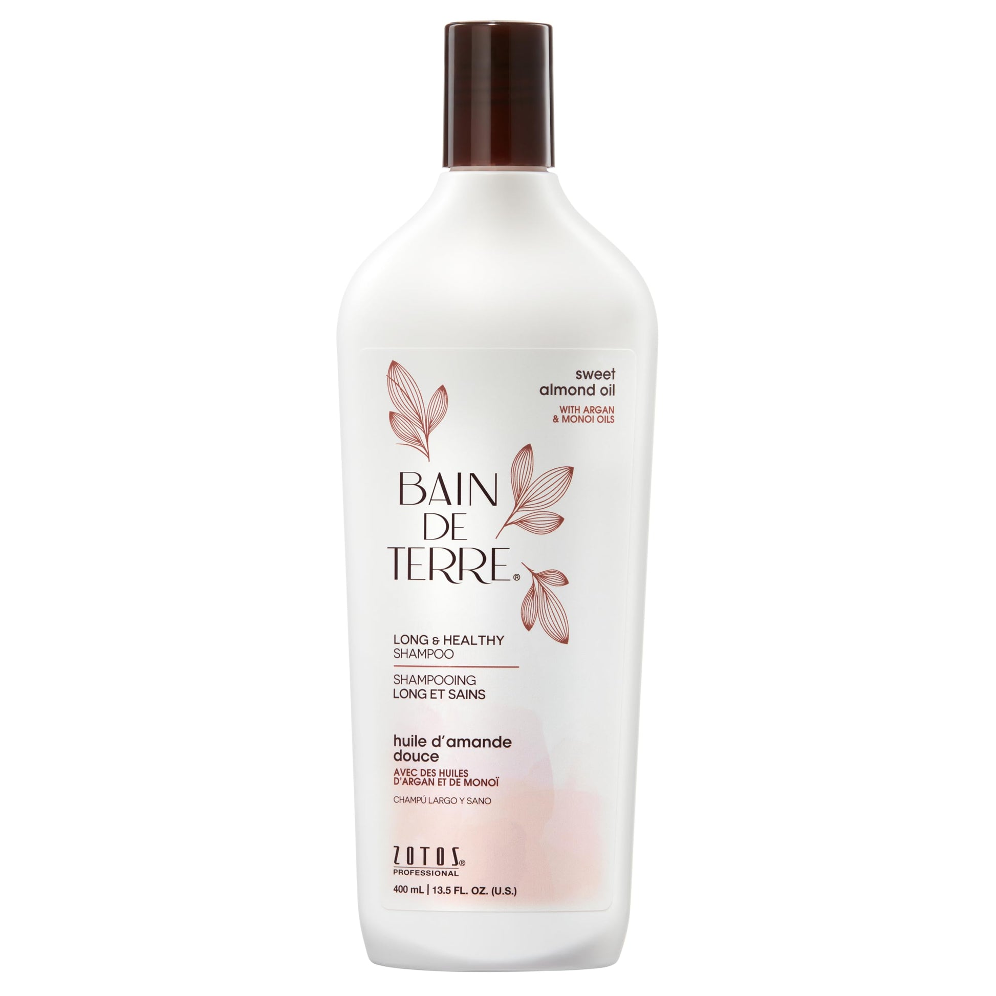 Lavender Bain de Terre Sweet Almond Oil Long & Healthy Shampoo, Strength & Protection for Weak, Damaged Hair, with Argan & Monoi Oils, Paraben-Free, Color-Safe, Vegan, 13.5 Fl Oz