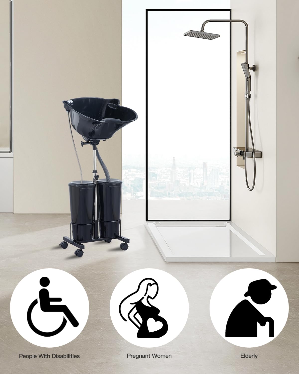 White Smoke Electric Portable Shampoo Bowl Hair Washing Station, Hair Washing Tray for Sink at Home, Portable Salon Sink Wash Basin for Hairstylist (Black, with 2 Bucket)