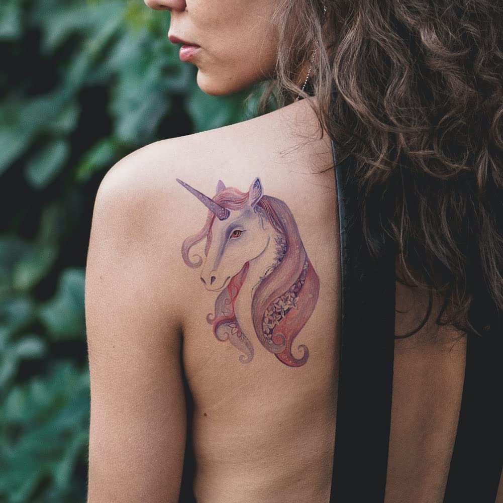 Dark Slate Gray Oottati 8 Sheets Temporary Tattoo Stickers Arm Leg Fake, Hand Paint Fairy Tales Horse Wing Unicorn Pegasus for Women